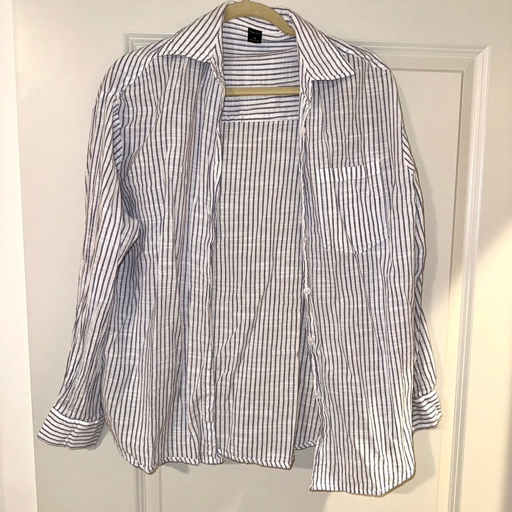 Shein Blue & White Striped Button Down